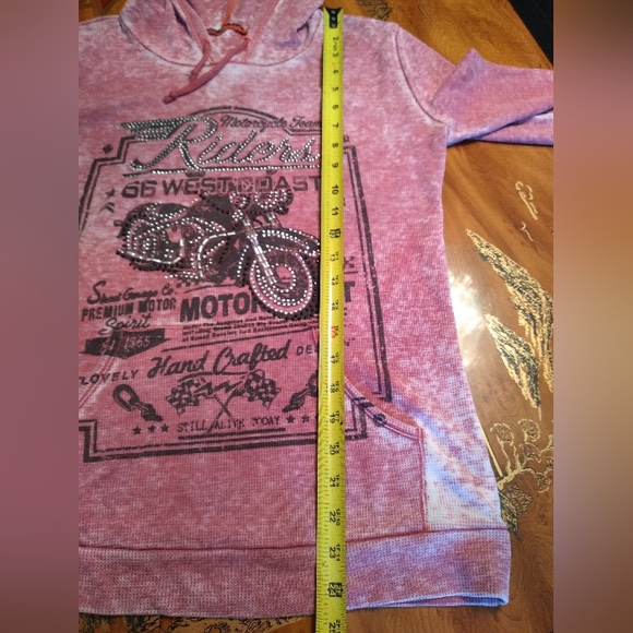 Women's/Jr's Y2K Lightweight Thermal Motorcycle Themed Red Hoodie Sz M - Picture 7 of 7